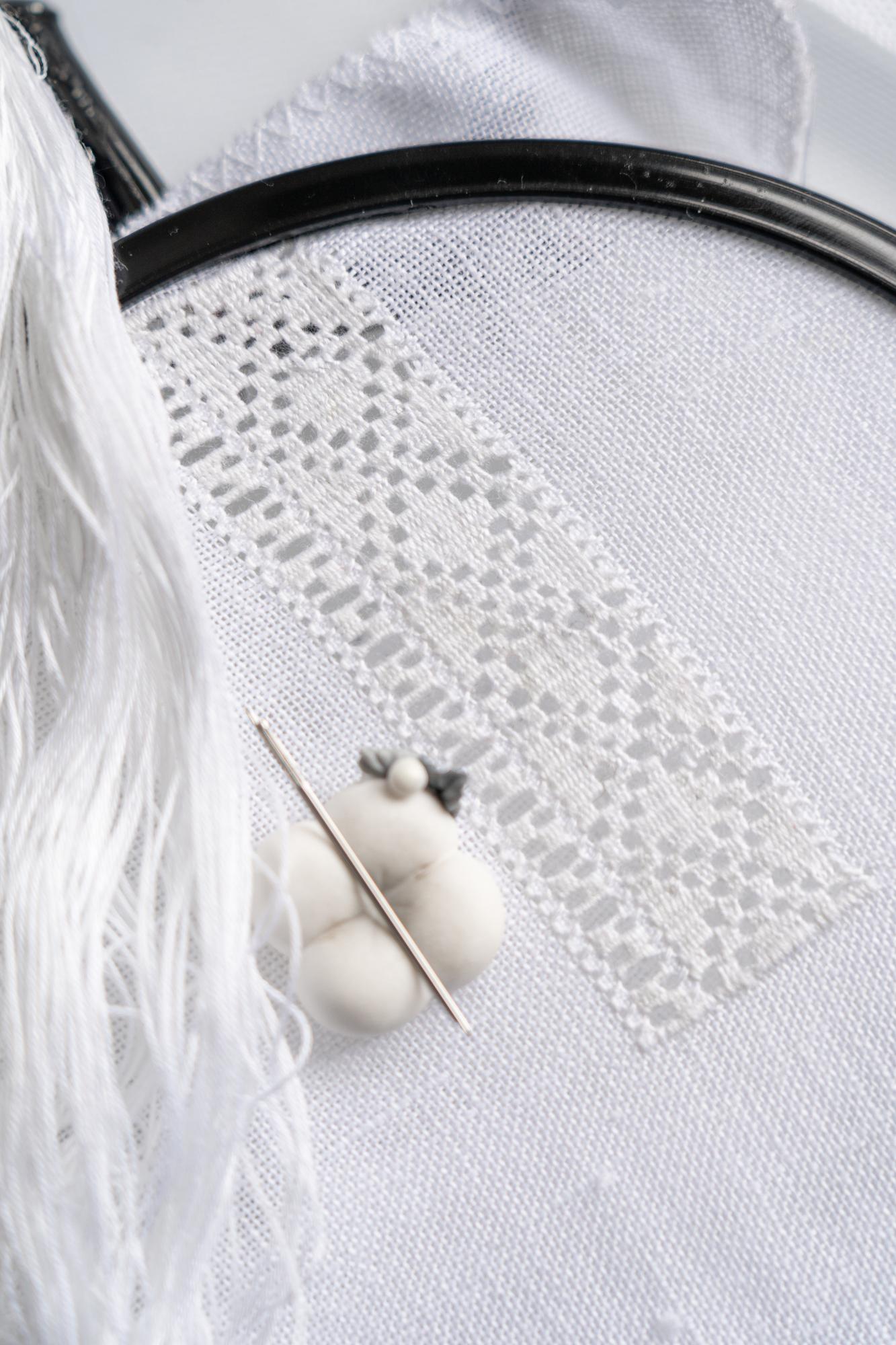 Close detail of metallic thread embroidery